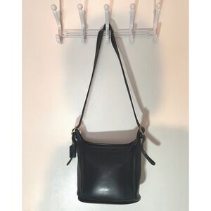 Vintage Coach Slim Duffle Crossbody Bag Black Leather Brass Hardware 9816 EUC